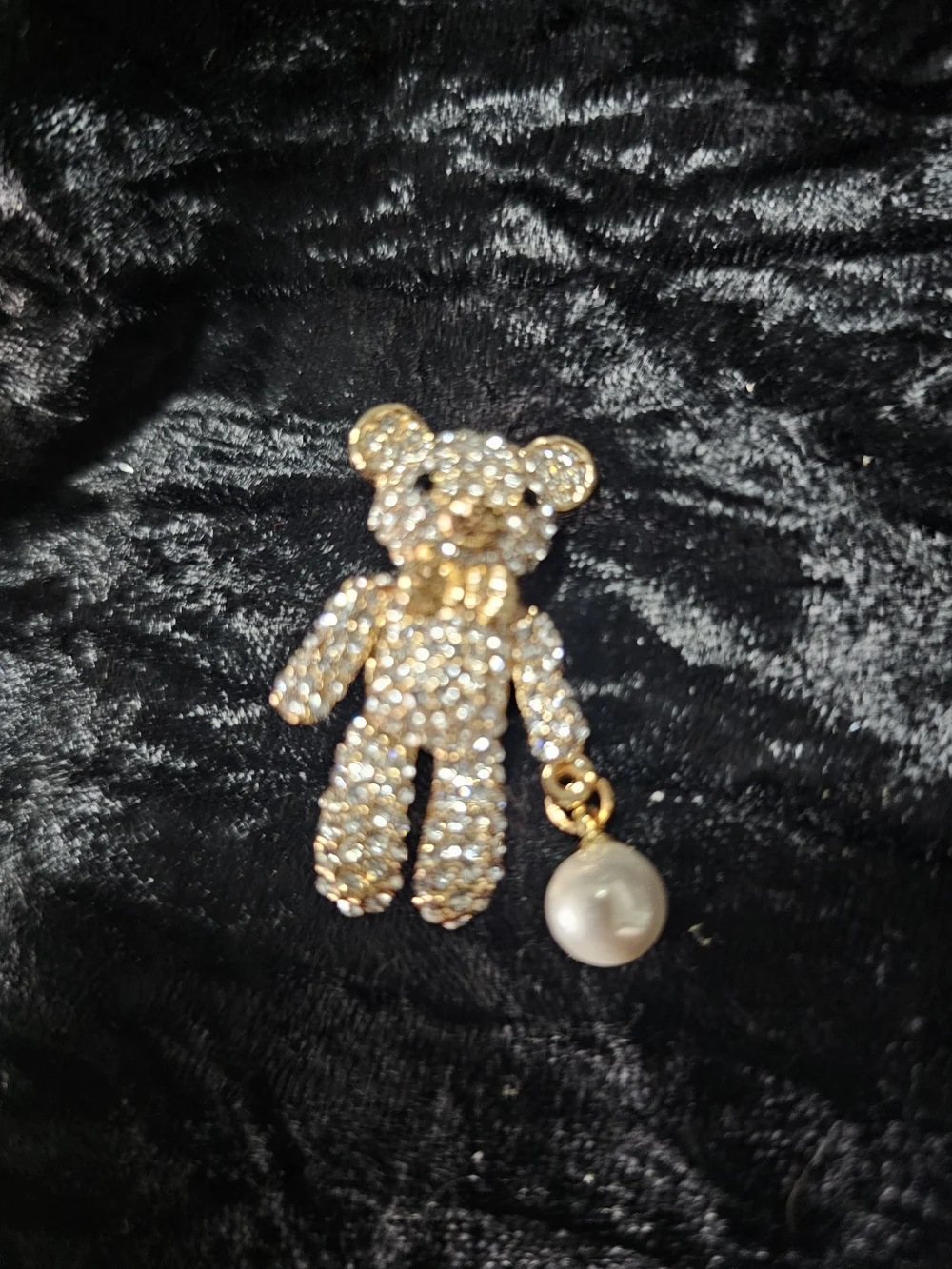 Gold Teddy Bear Crystal Brooch with Pearl Charm - Kids Accessories